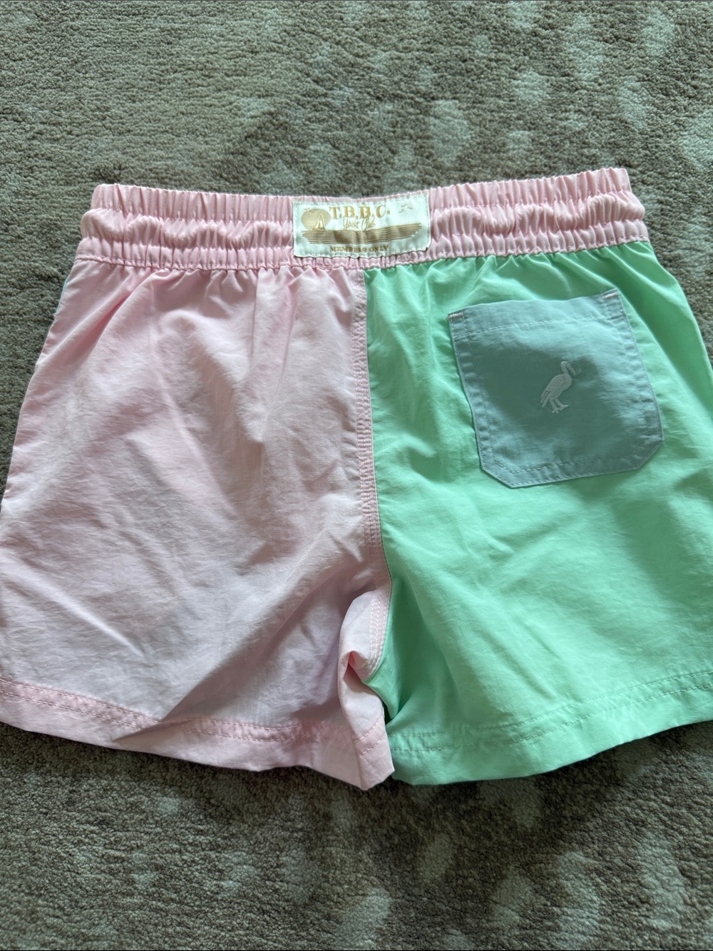 The Beaufort Bonnet Company Pastel Pink and Mint Kids Swim Trunks